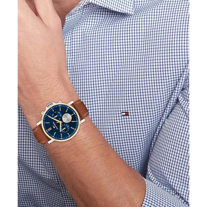 Tommy Hilfiger Tyson Men’s Blue Dial Multifunction Leather Strap Watch 1710703