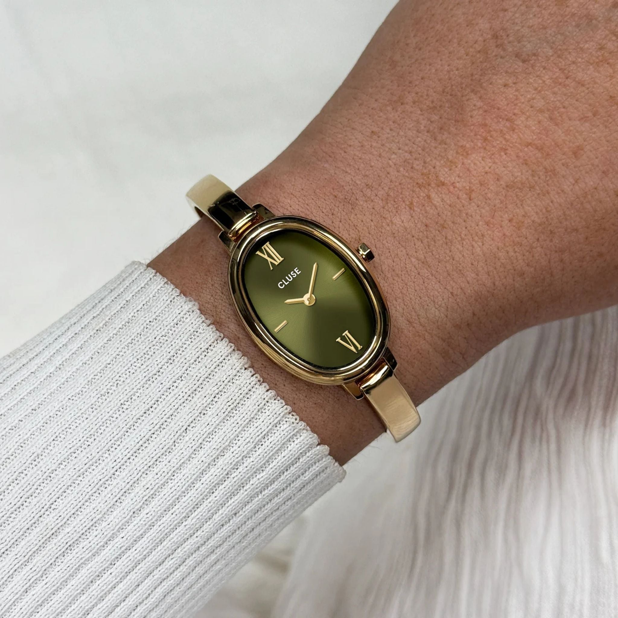 Cluse L'Ovale Watch, Gold, Olive Green Dial CW16103