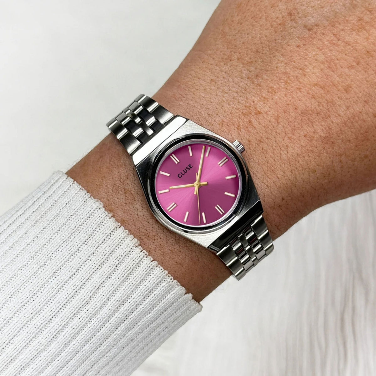 Cluse Retro 70S Mini Watch Steel, Fuchsia, Silver Colour CW16303