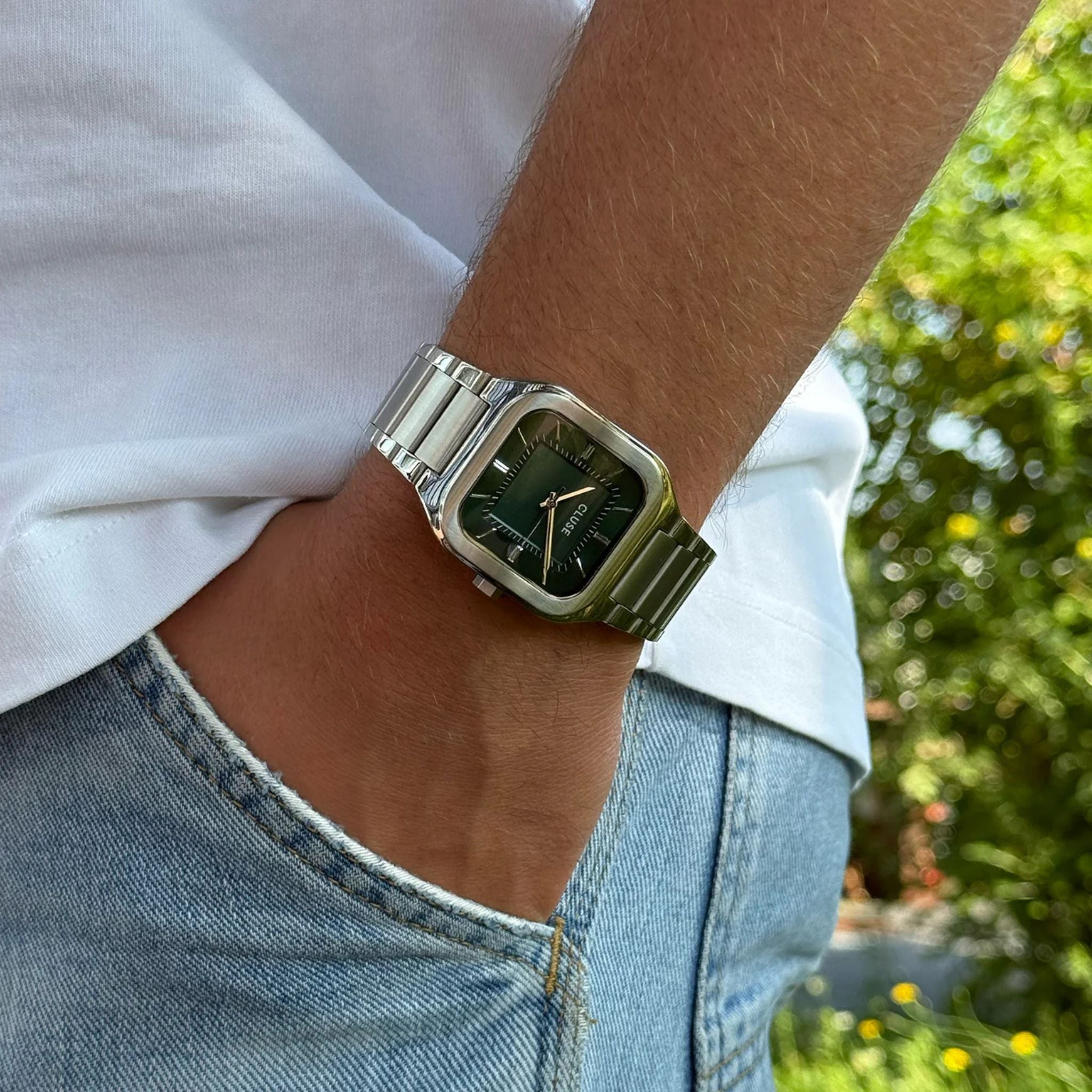 Cluse Quadrus Watch, Silver, Green Dial CW25702