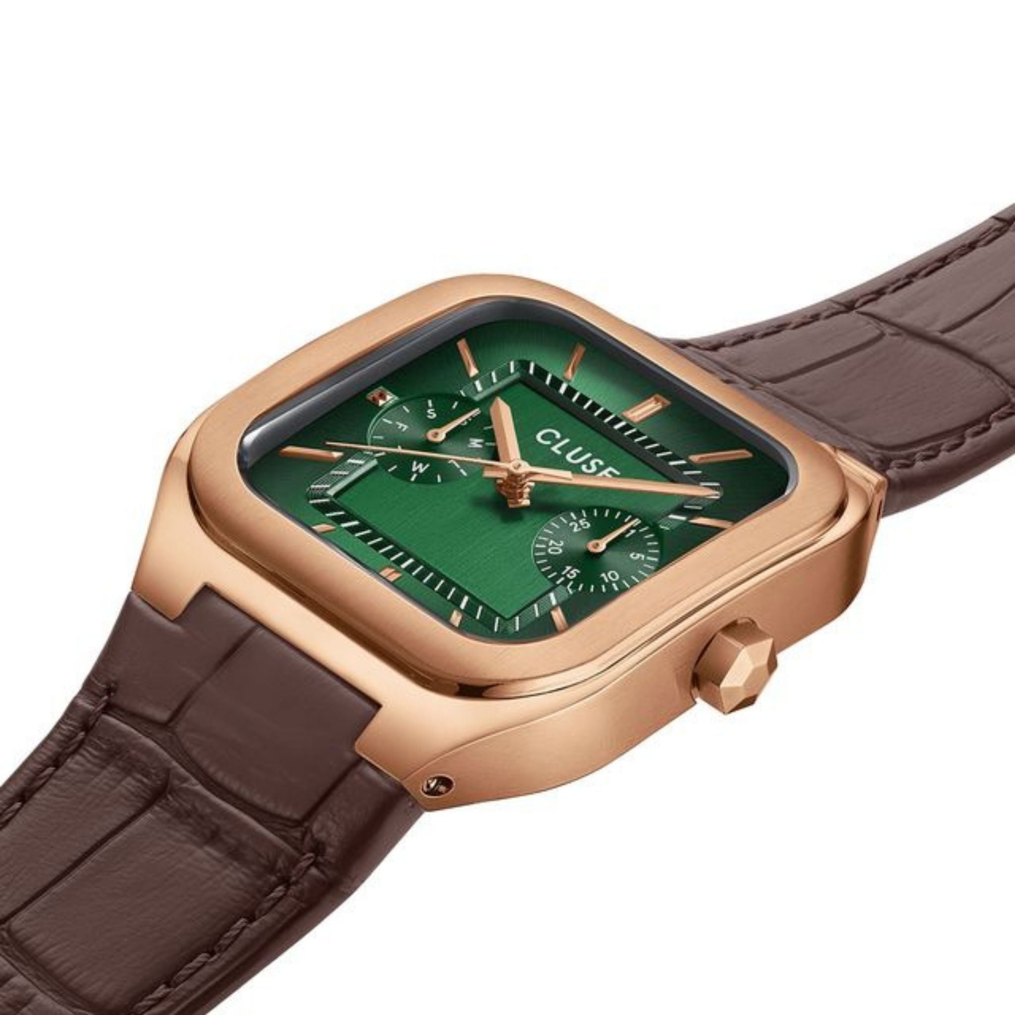 Cluse Quadrus Multifunction Watch Leather, Green Dial CW26205
