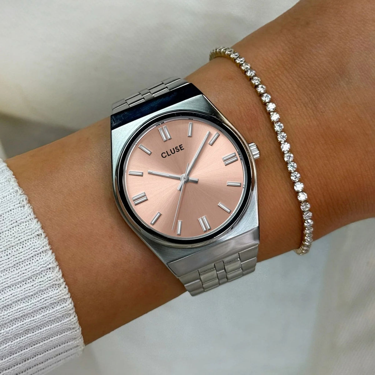 Cluse Retro 70s Watch Steel, Light Salmon, Silver Colour CW35101