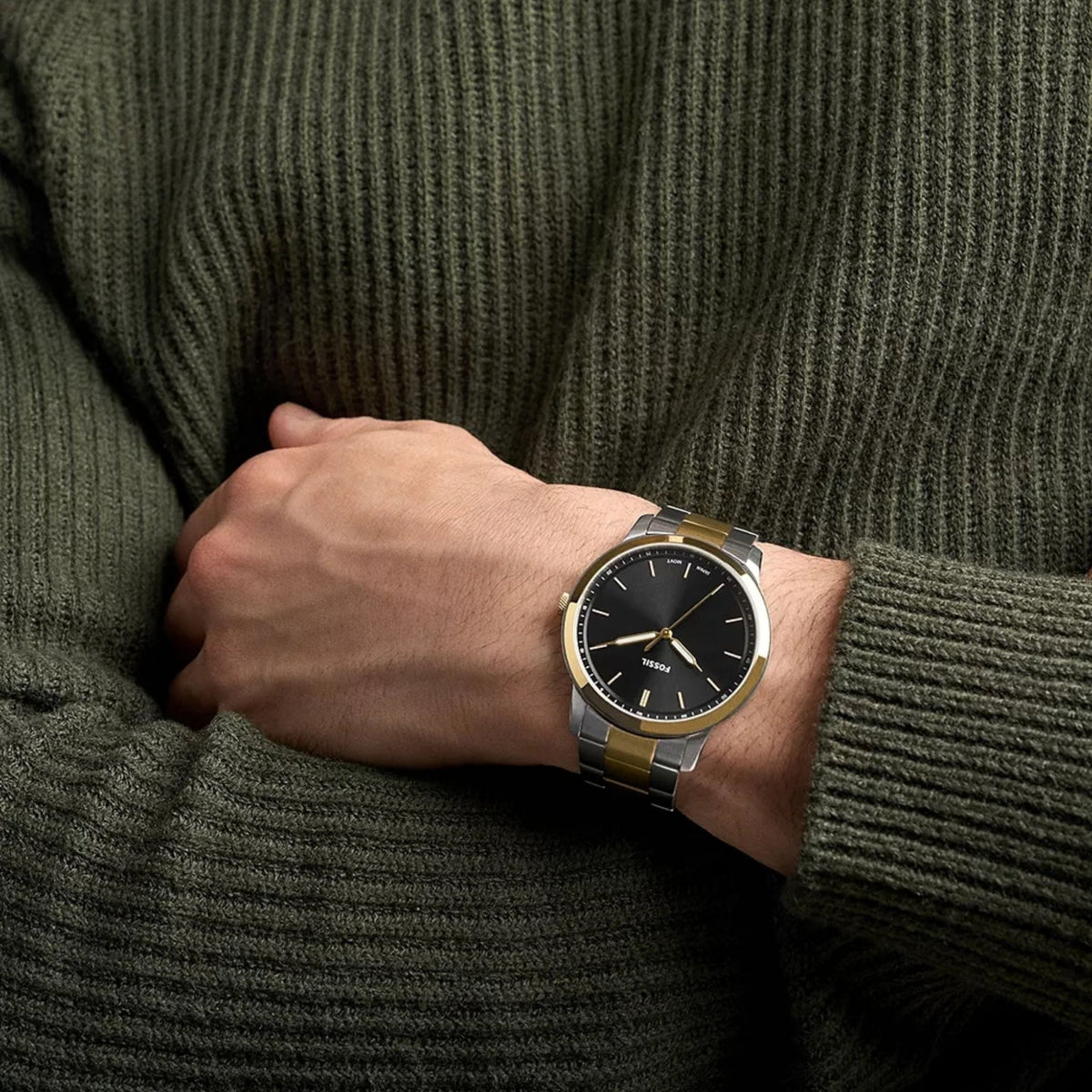 Fossil Minimalist 44mm Two-Tone Stainless Steel, Black FS6182