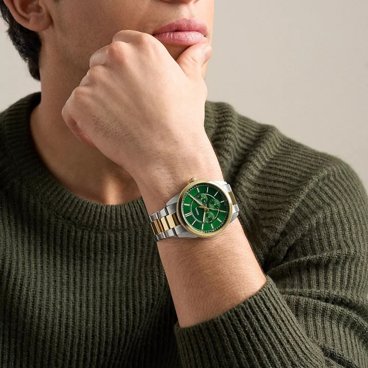 Fossil Pearson 42mm Multifunction Two-Tone Stainless Steel, Green FS6197