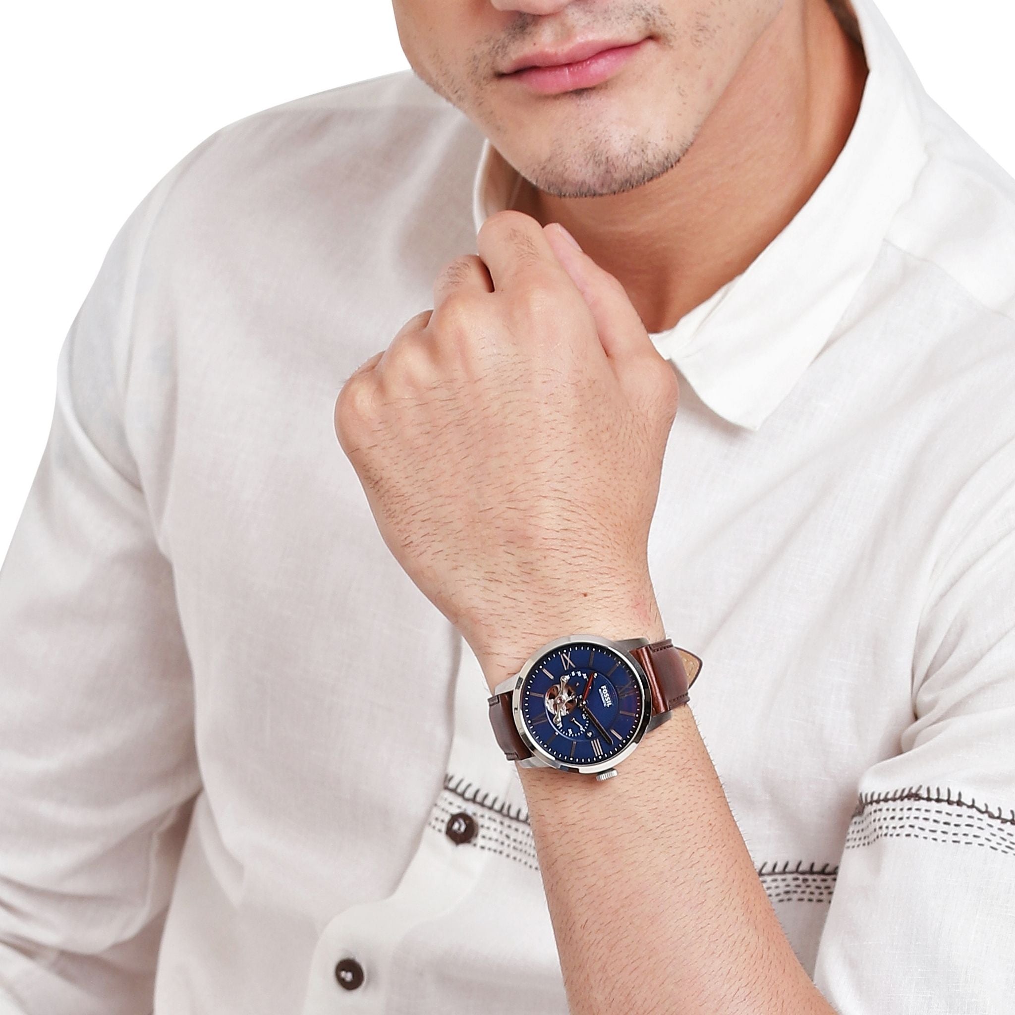 Fossil Townsman Silver Brown Leather ME3110