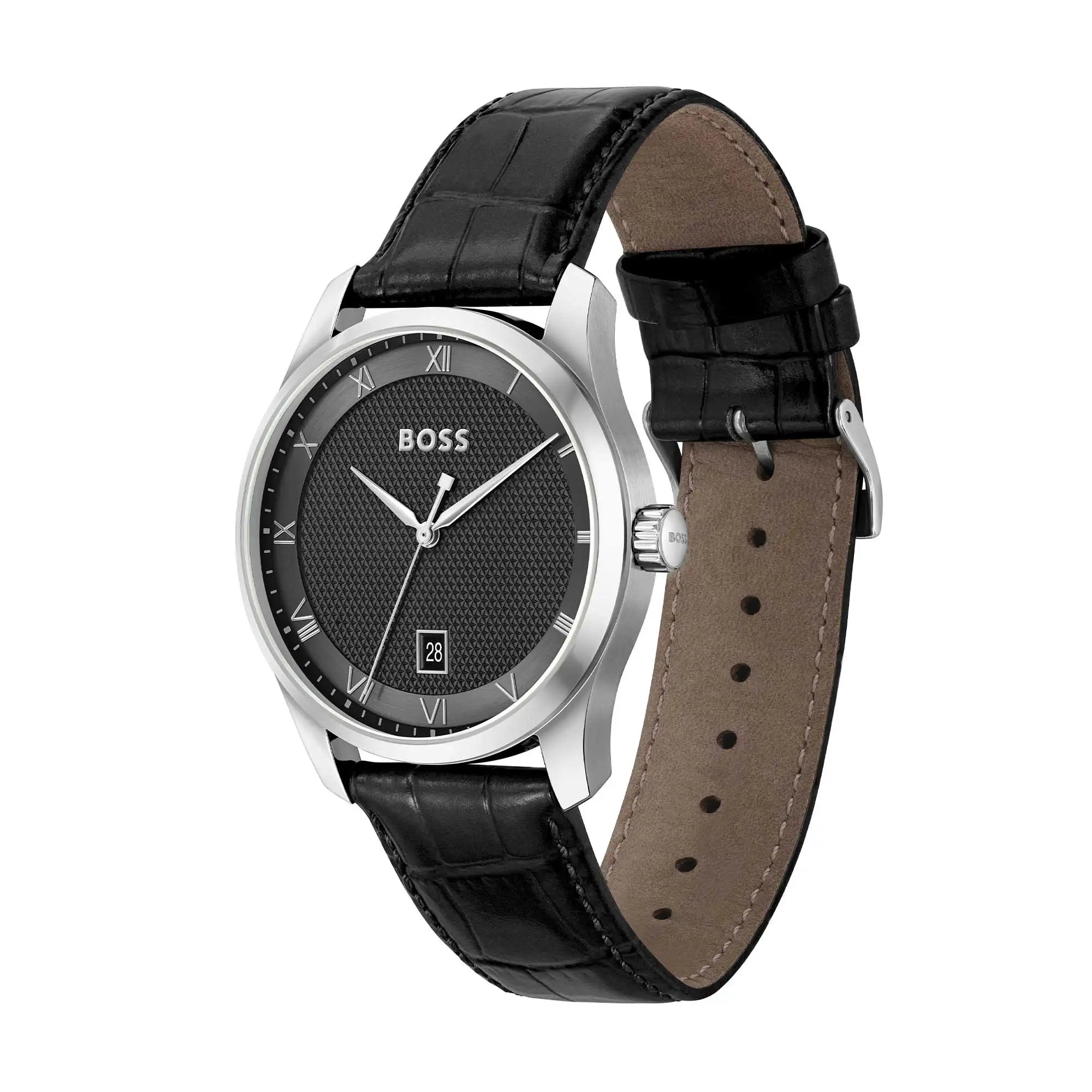 HUGO BOSS Principle Men’s Black Leather Strap Watch 1514122