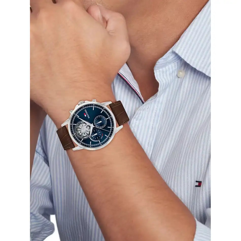 Tommy Hilfiger Stewart Men’s Blue Dial Chronograph Leather Strap Watch 1710629
