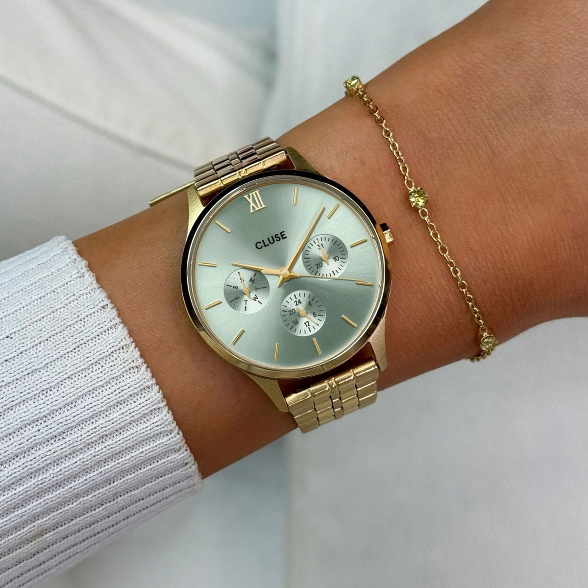 Minuit Multifunction Watch Steel, Sage Green, Gold Colour CW10709