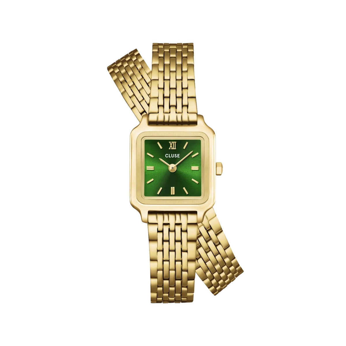 Cluse Gracieuse Mini Watch Double Steel, Forest Green, Gold Colour  CW15504