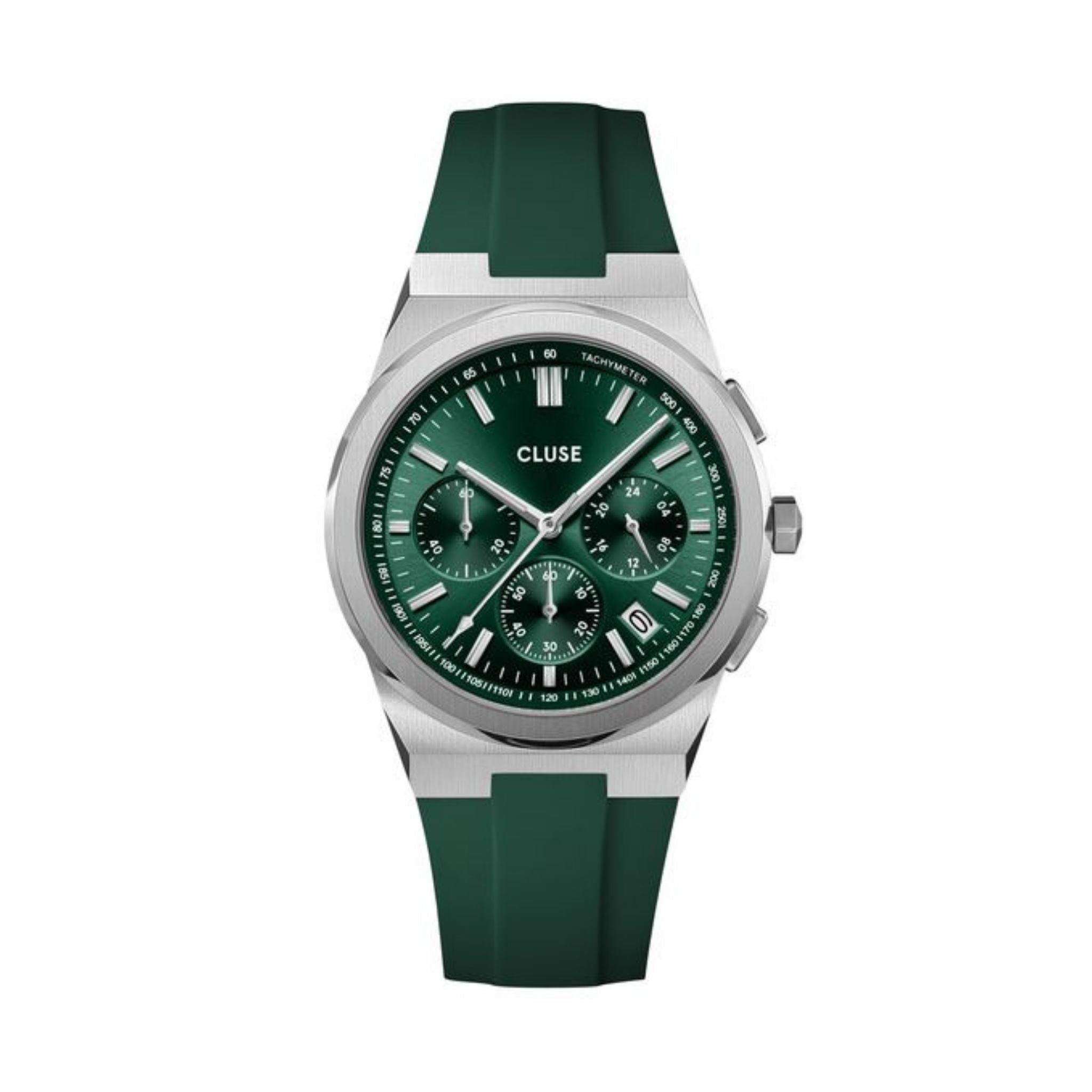 Cluse Vigoureux Chrono Silicone Watch, Green Dial CW20808
