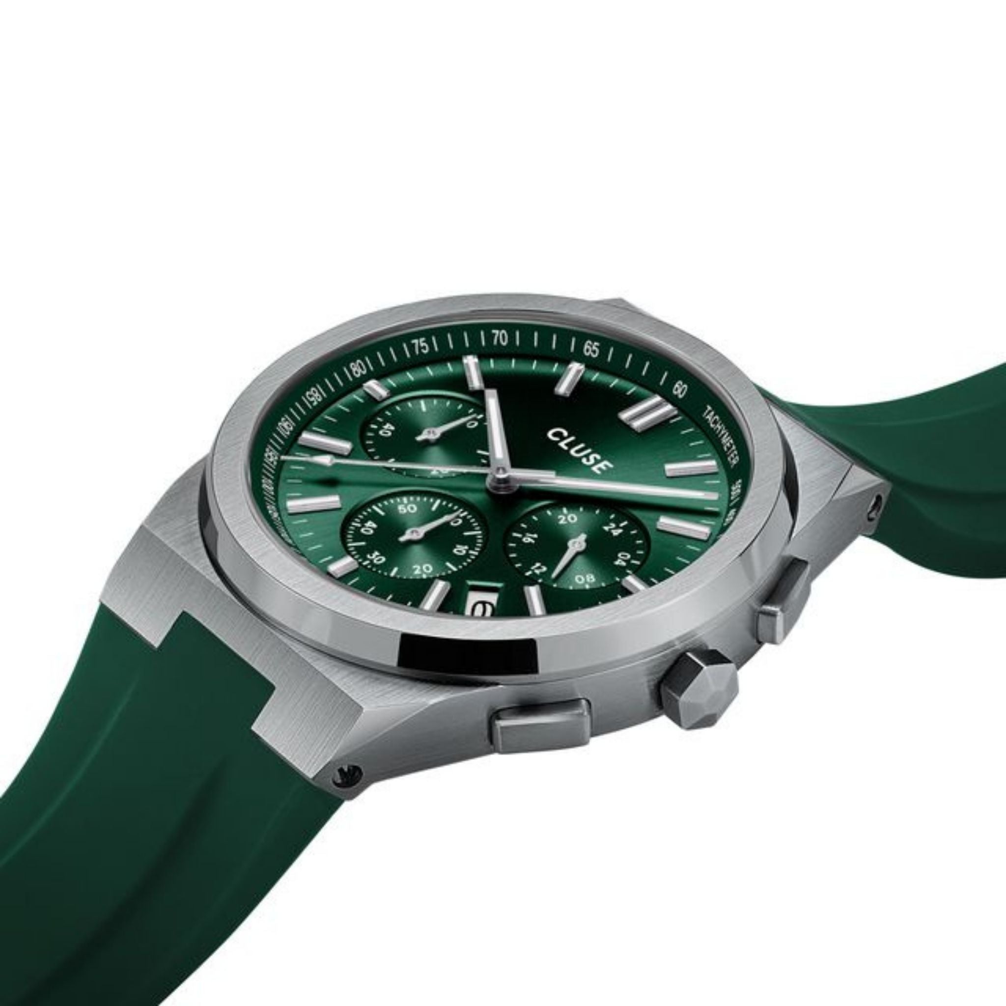 Cluse Vigoureux Chrono Silicone Watch, Green Dial CW20808