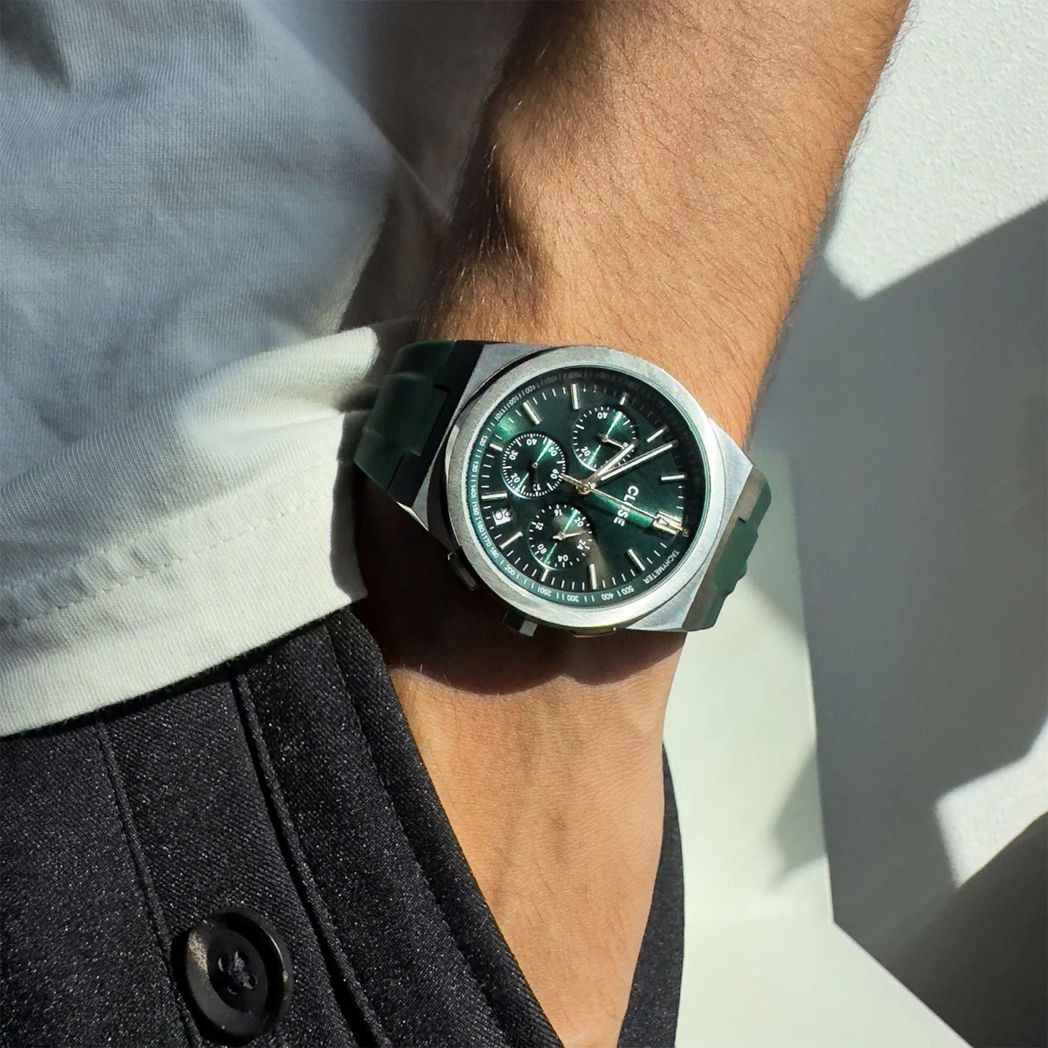 Cluse Vigoureux Chrono Silicone Watch, Green Dial CW20808