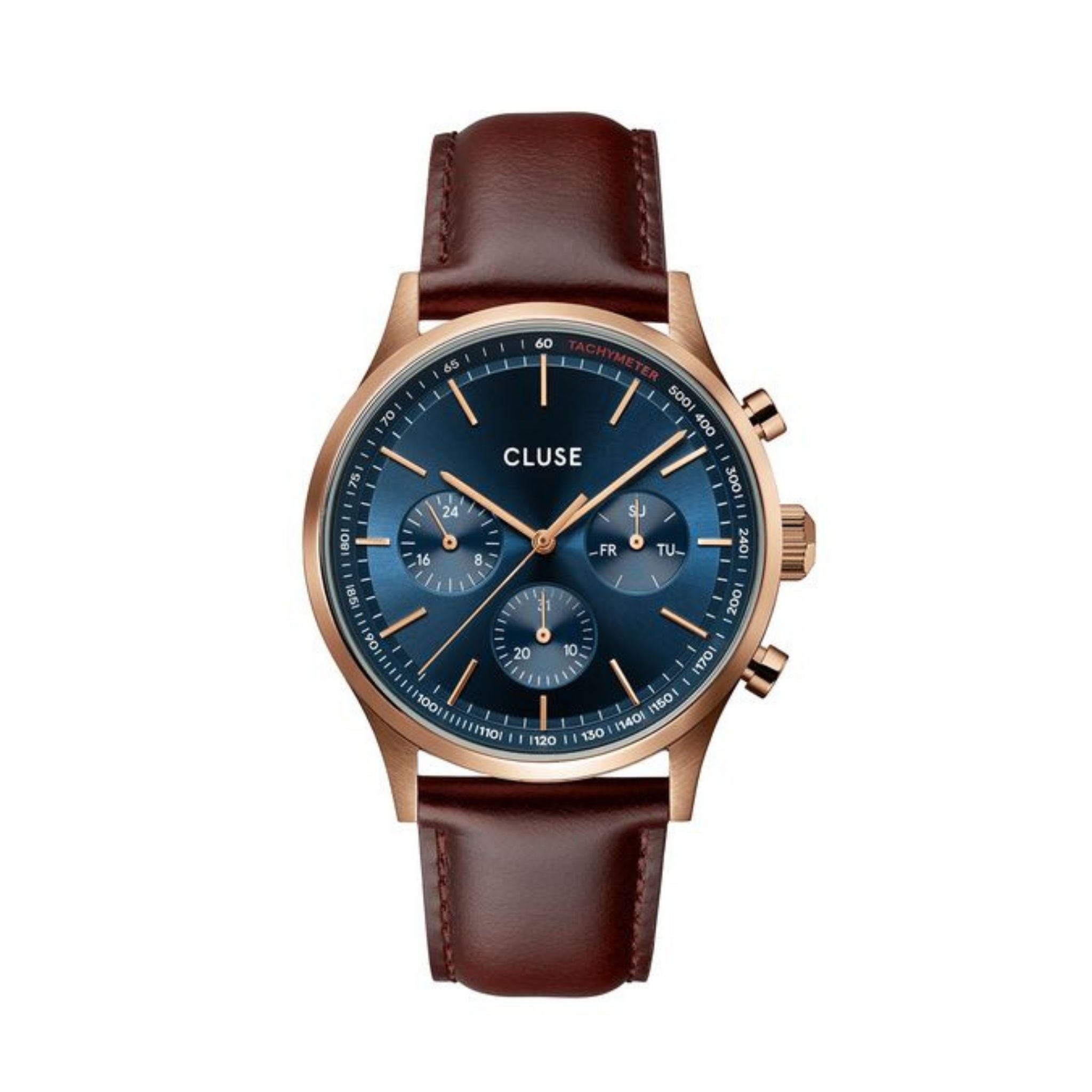 Cluse Anthéor Multifunction Watch, Leather, Blue Dial CW21009