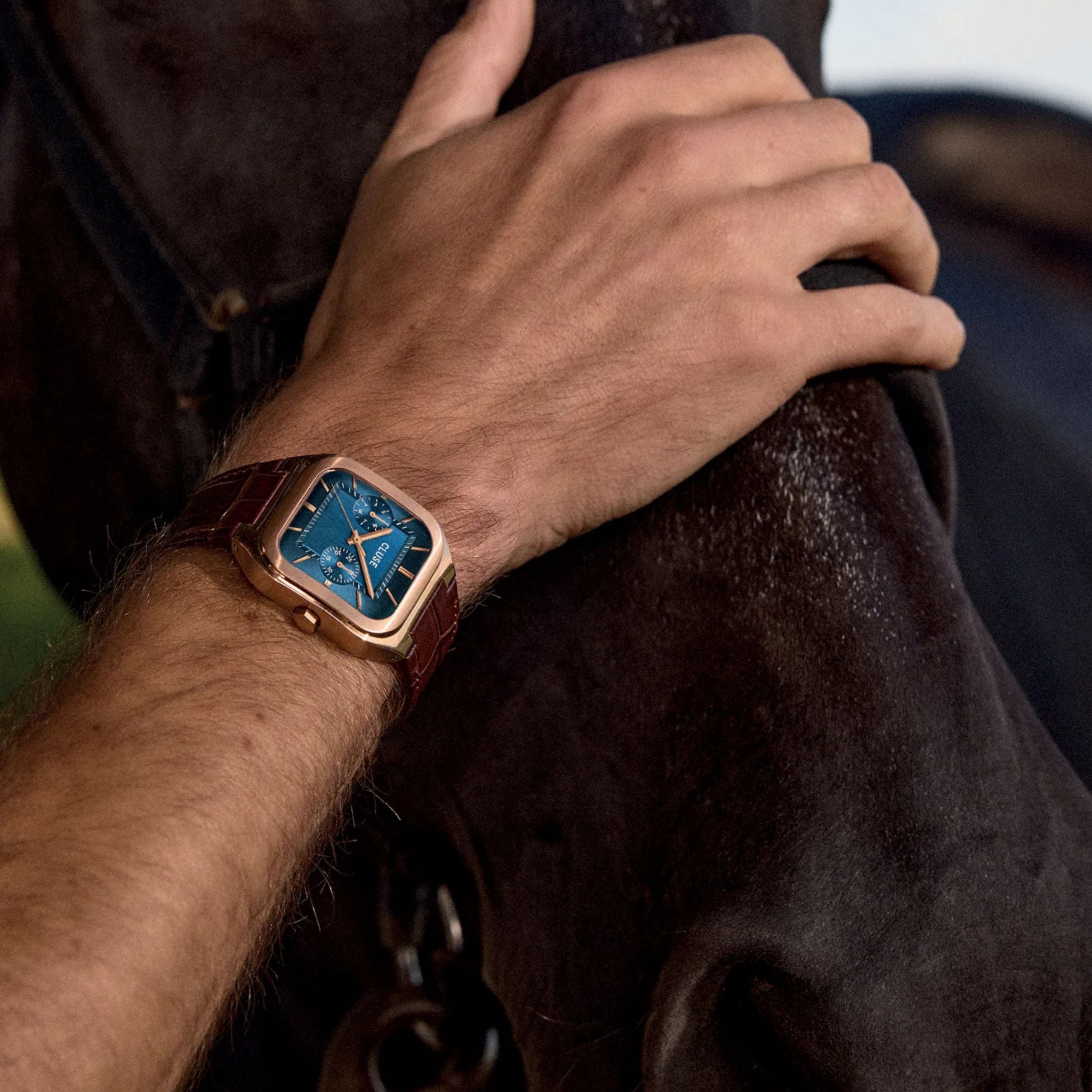 Cluse Quadrus Multifunction Watch Leather, Blue Dial CW26204