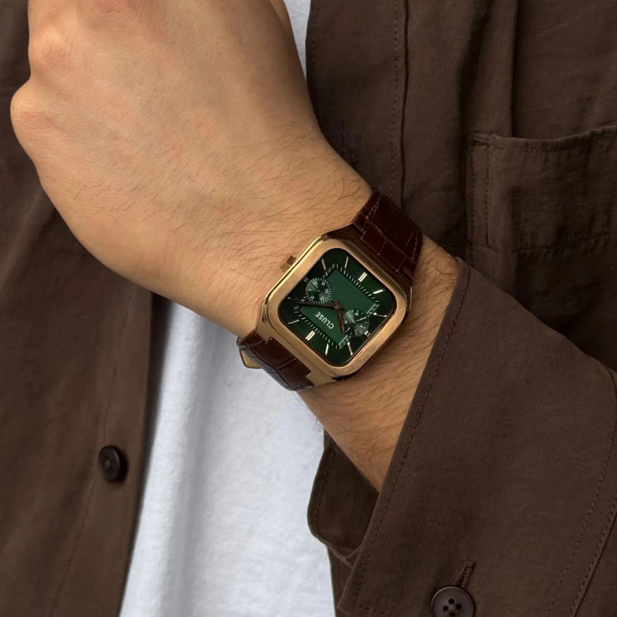 Cluse Quadrus Multifunction Watch Leather, Green Dial CW26205