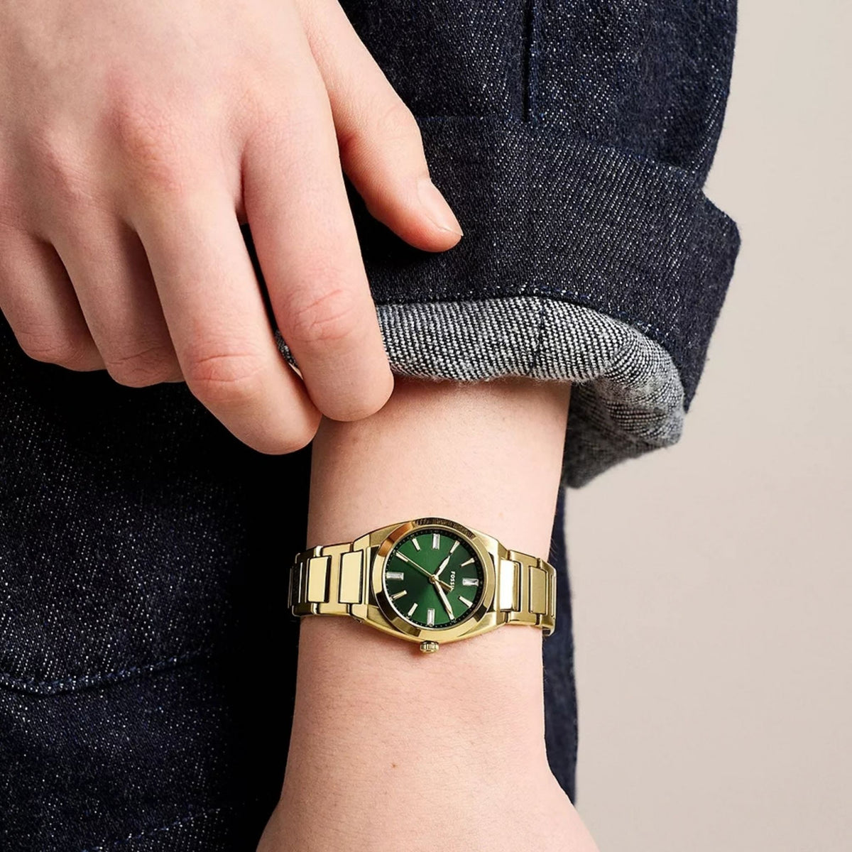 Fossil Everett 27mm Gold-Tone Stainless Steel, Green ES5493