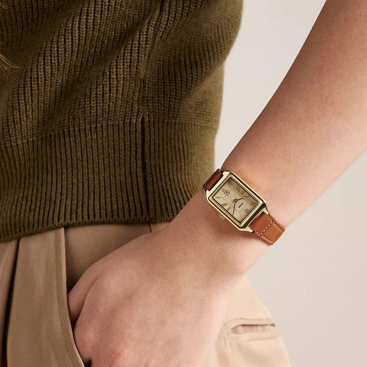 Fossil Raquel 23mm Date Medium Brown Leather Watch ES5504