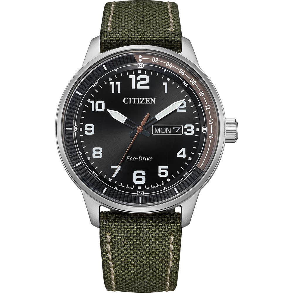 Citizen Weekender BM8590-10E Black Dial Green Canvas Strap Watch BM8590-10E